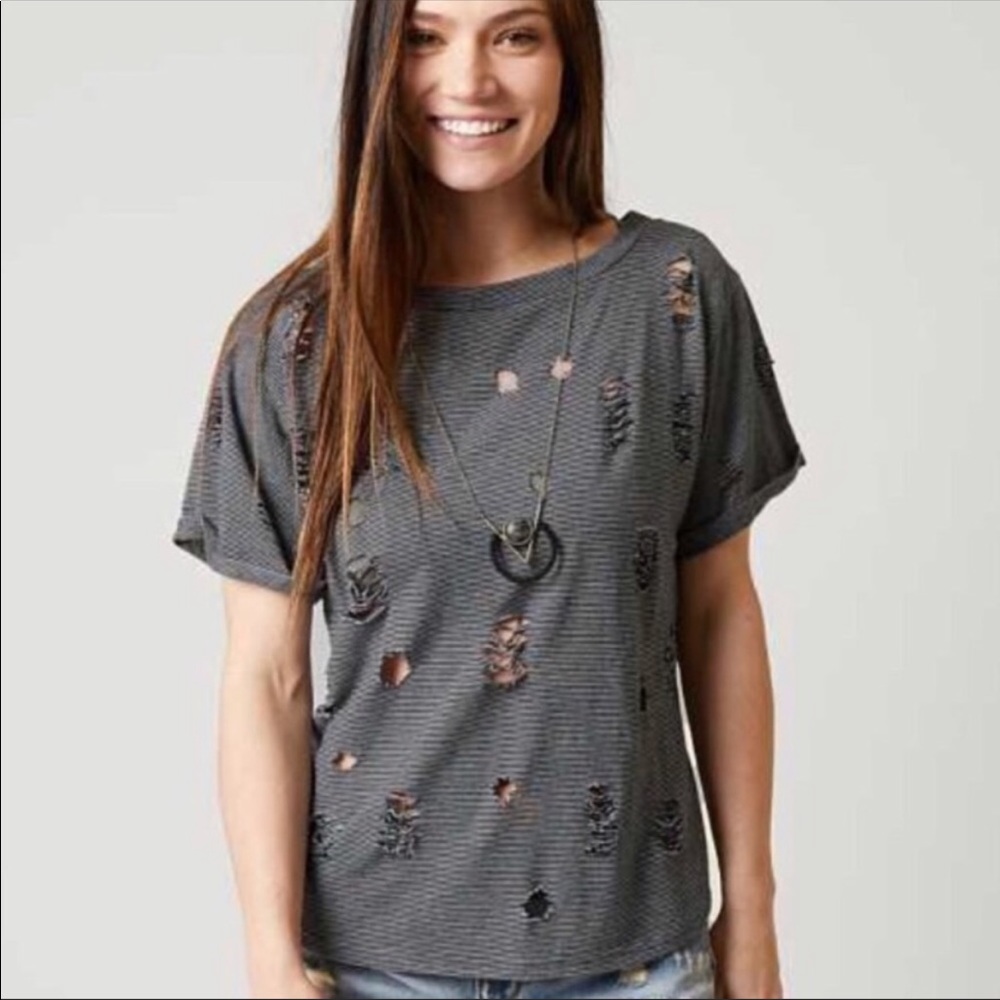 The Buckle- Glided Intent Striped Destructed Top